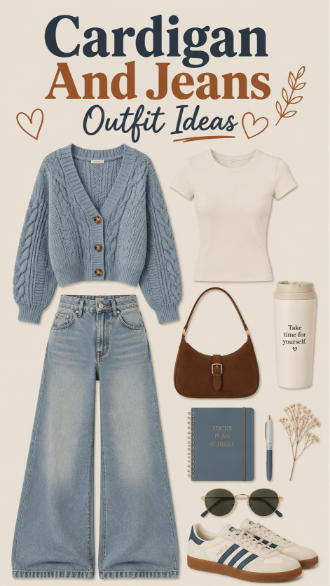 Cardigan and Jeans Outfit Ideas for campus