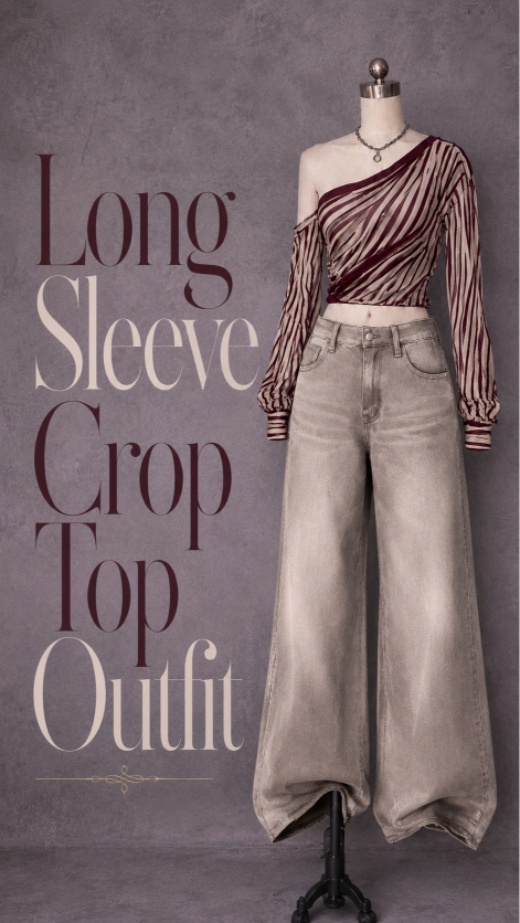 Long Sleeve Crop Top Outfit for campus