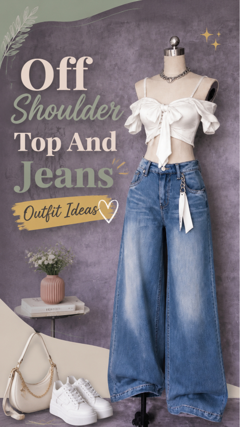 Off Shoulder Top and Jeans Outfit Ideas