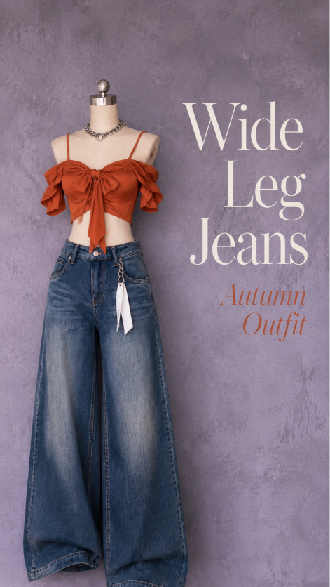 Wide leg jeans autumn outfit idea
