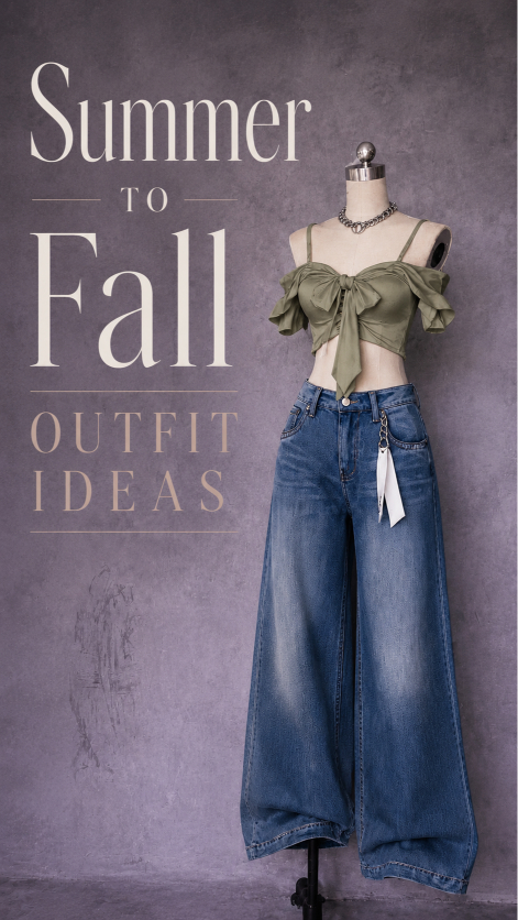 Summer to fall transitional outfit with loose jeans and cozy layers