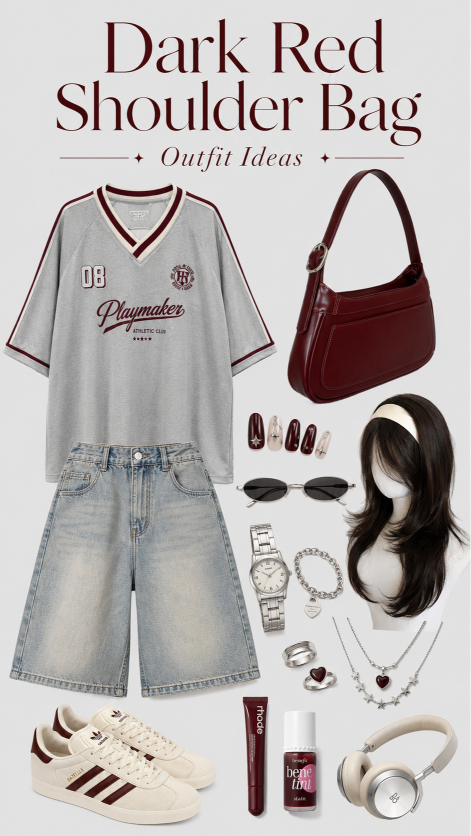 Dark Red Shoulder Bag Outfit for Fall
