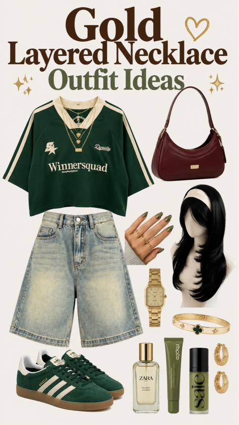 Gold Layered Necklace Outfit Ideas for Fall