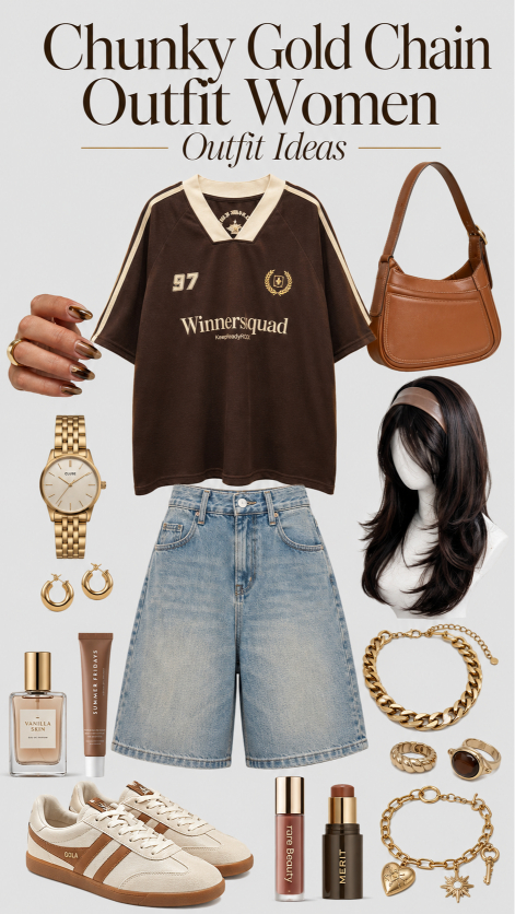 Chunky Gold Chain Outfit Women Street Style