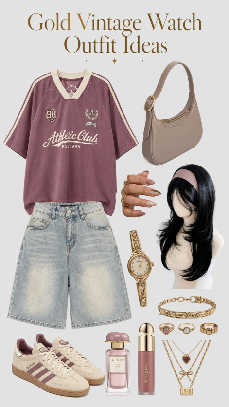 Gold Vintage Watch Outfit Street Style