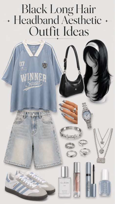 Black Headband Long Hair Aesthetic Outfit