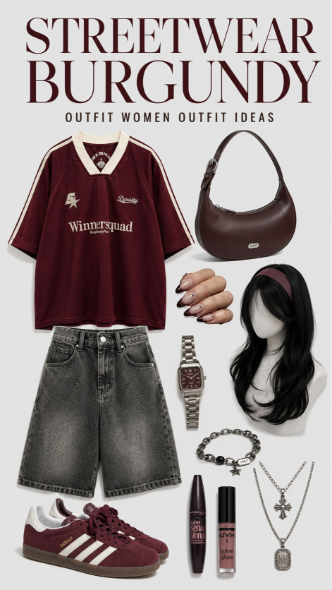 Streetwear Burgundy Outfit Women