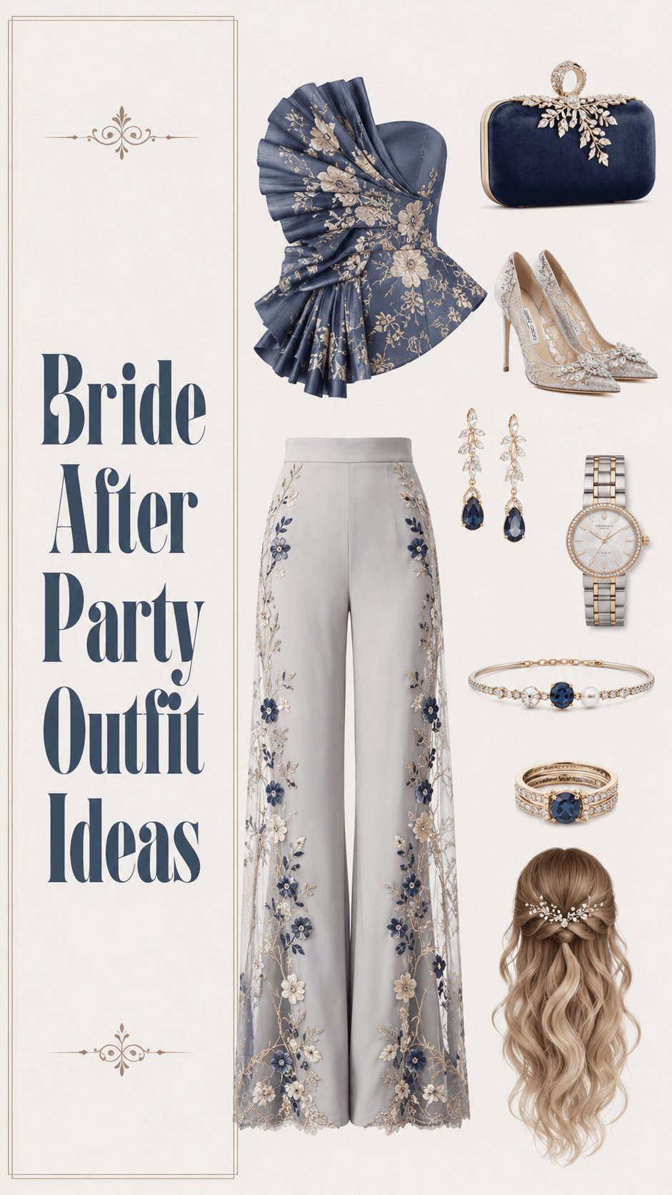 Bride after party floral pants outfit idea