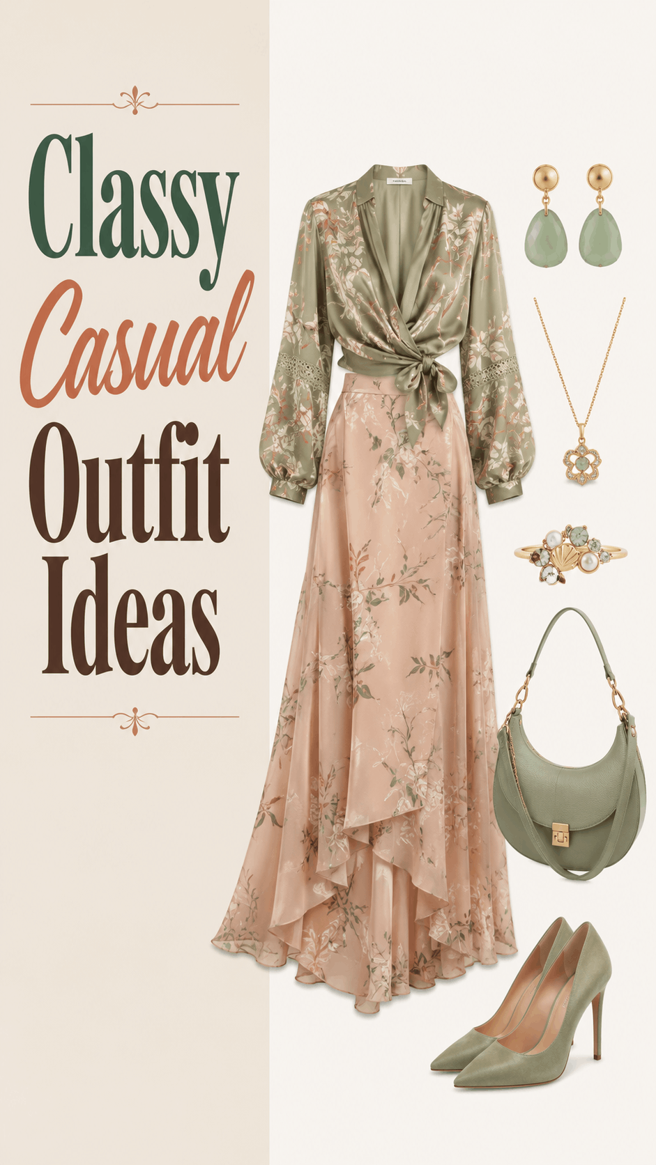Classy casual floral wrap dress outfit idea