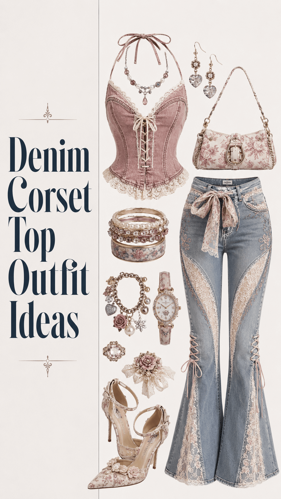 Denim corset top outfit with lace jeans