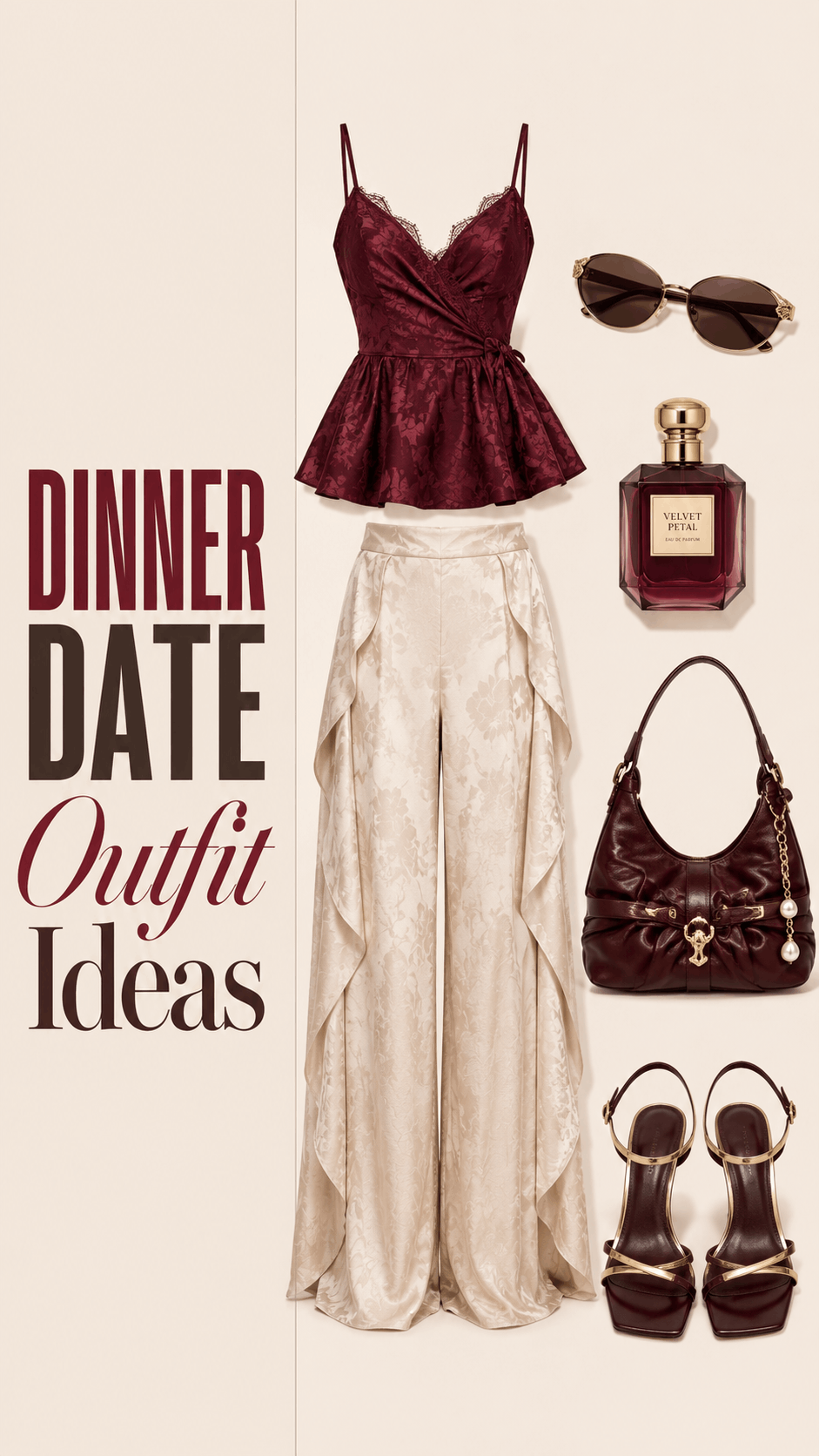 Burgundy dinner date outfit idea