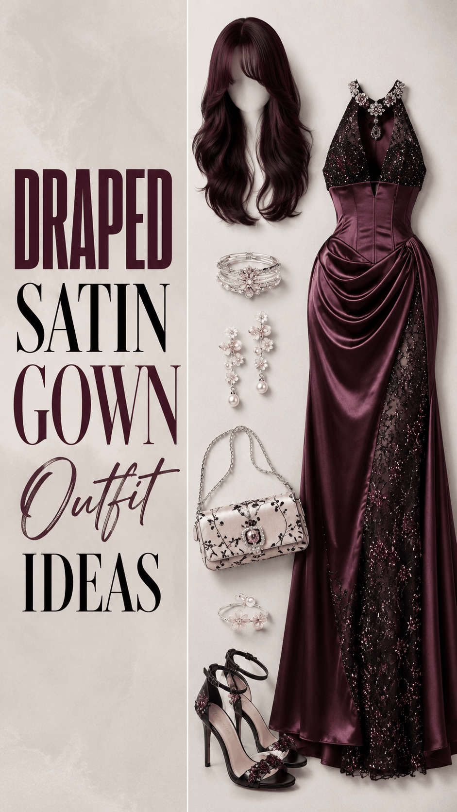 Draped satin gown outfit idea