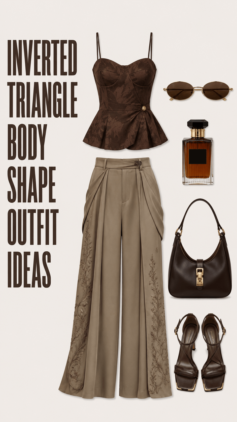 Inverted triangle body shape wide leg pants outfit idea
