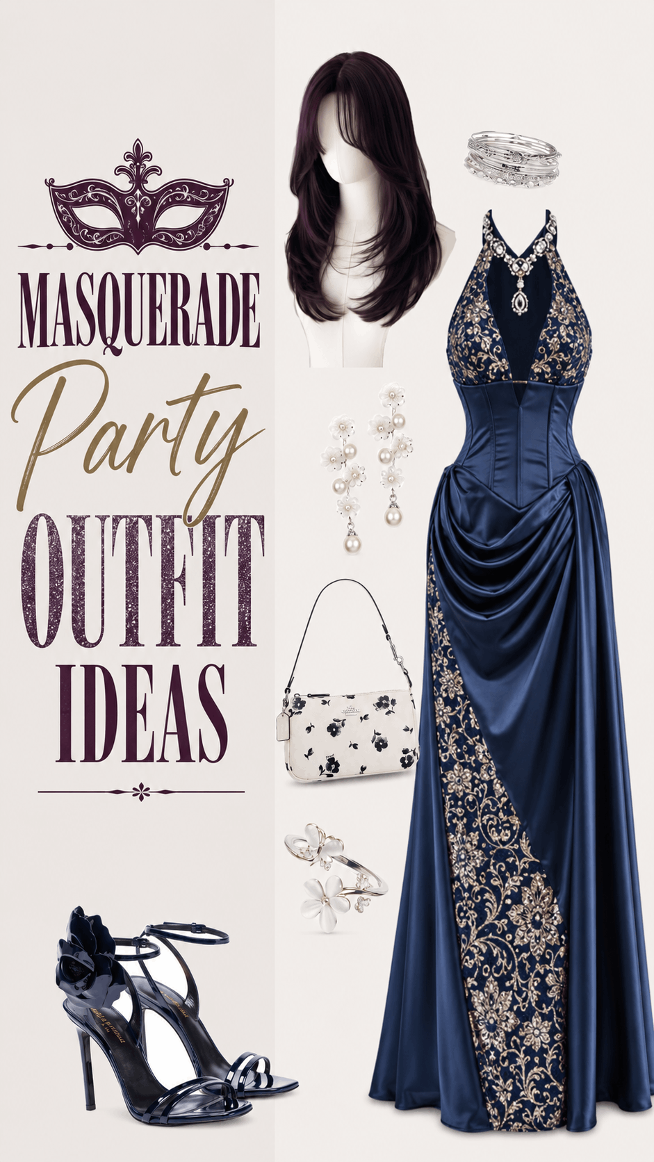 Navy masquerade party gown outfit idea
