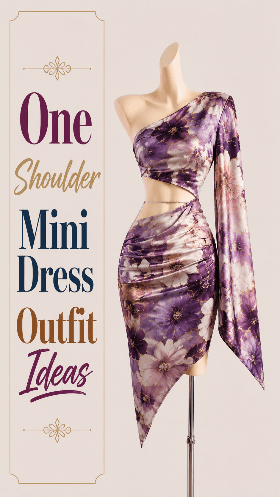 Purple one shoulder mini dress outfit idea