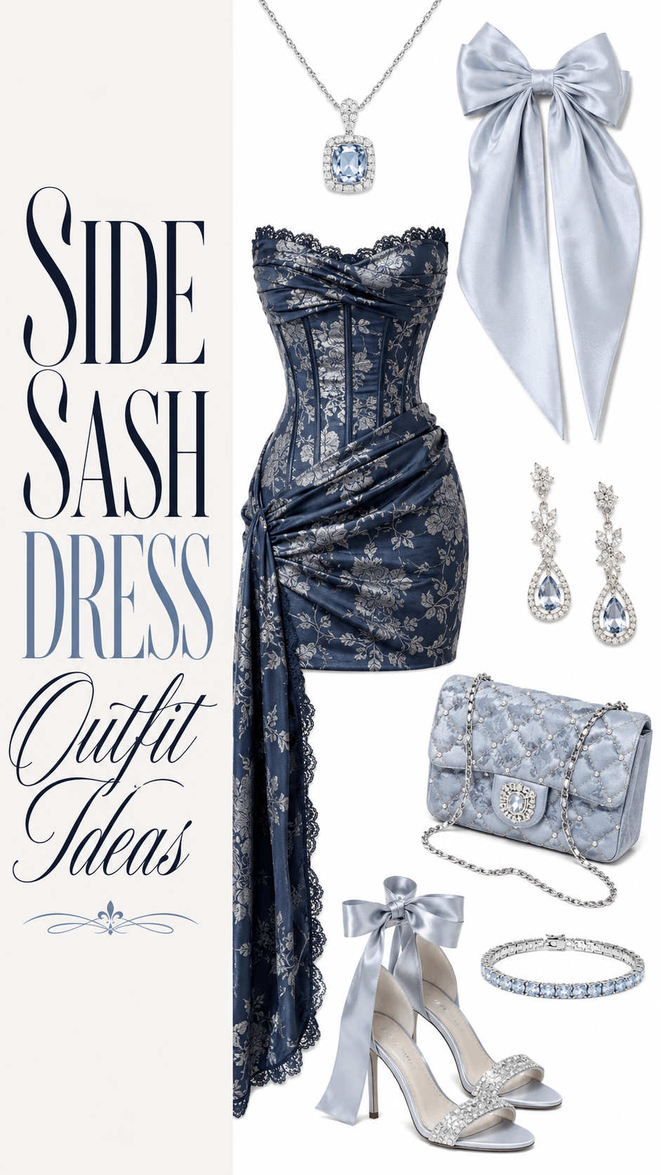Navy side sash dress outfit idea
