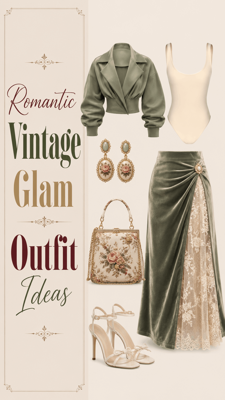 Romantic vintage glam outfit with satin skirt