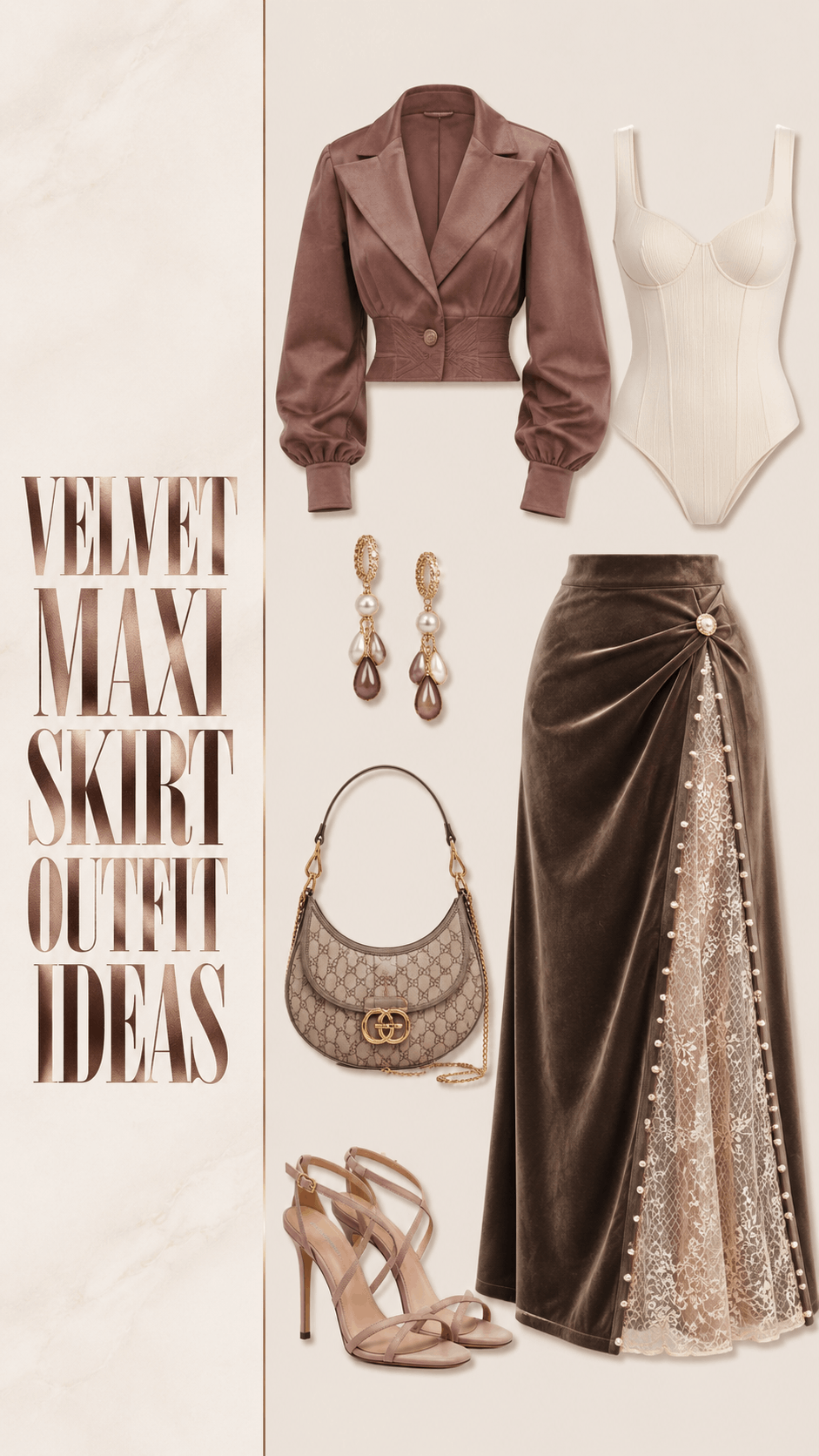 Velvet maxi skirt night out outfit idea