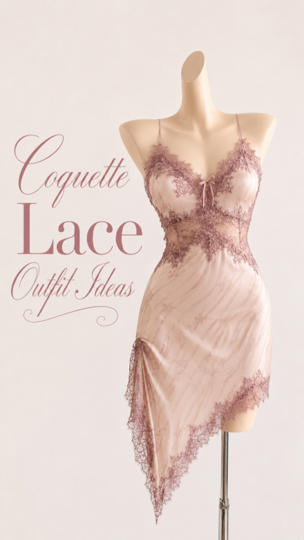 Romantic coquette lace slip dress outfit idea