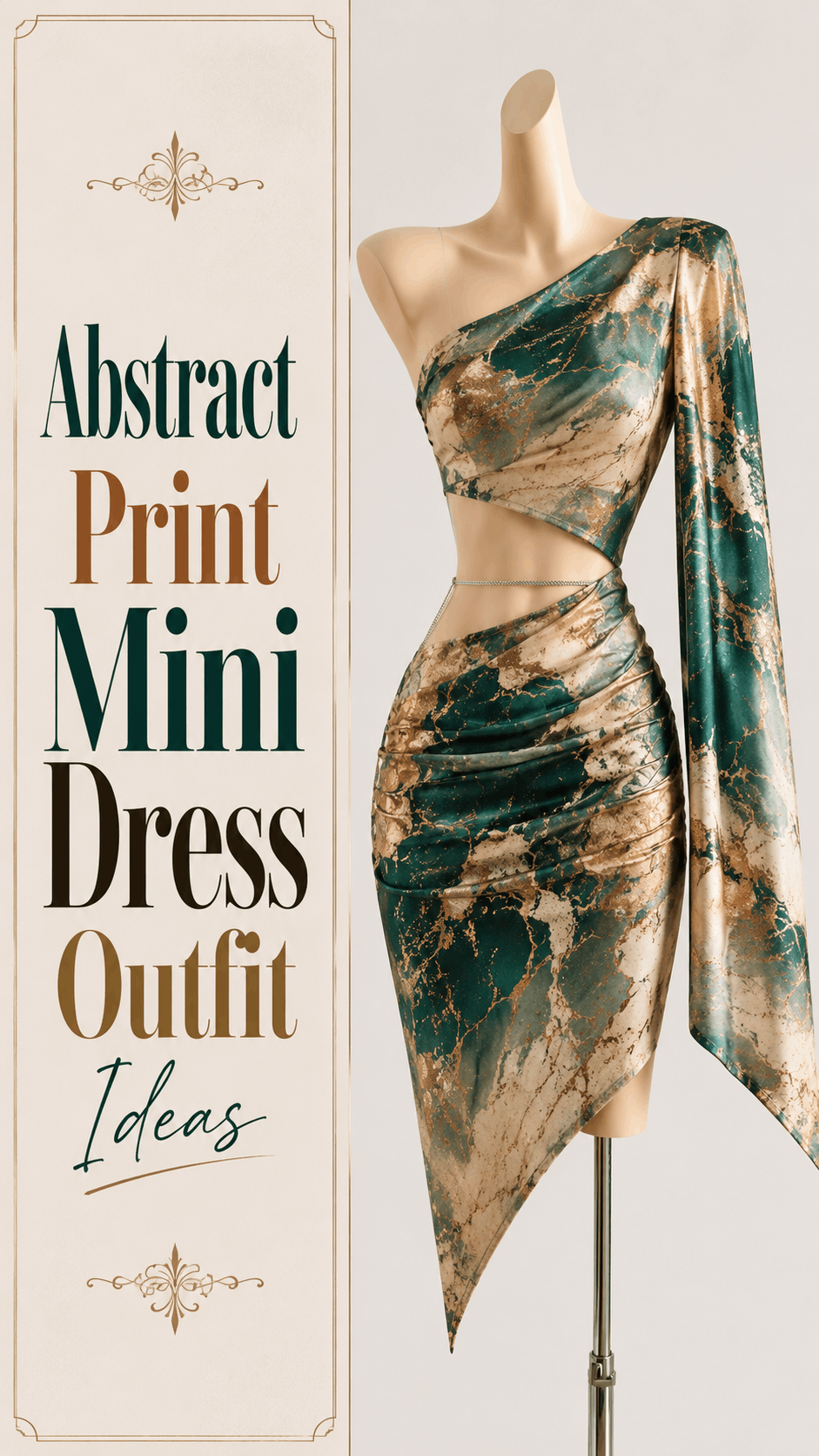Abstract print one shoulder mini dress outfit idea