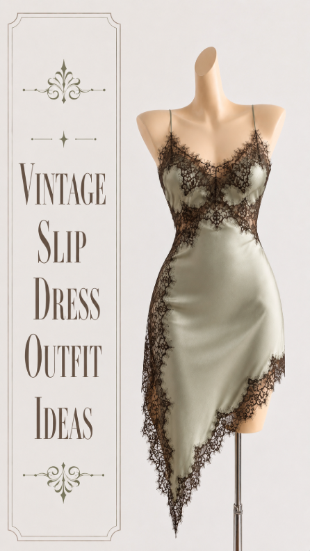 Vintage satin slip dress with lace detail outfit idea