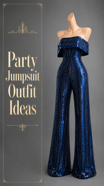 Navy blue sequin party jumpsuit outfit idea