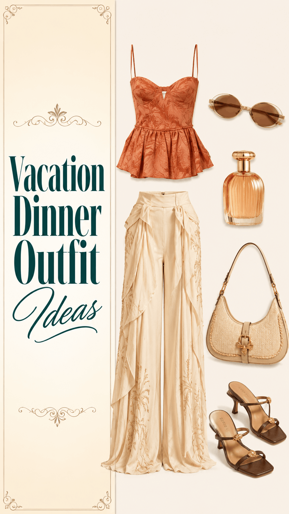 Vacation dinner outfit with flowy pants