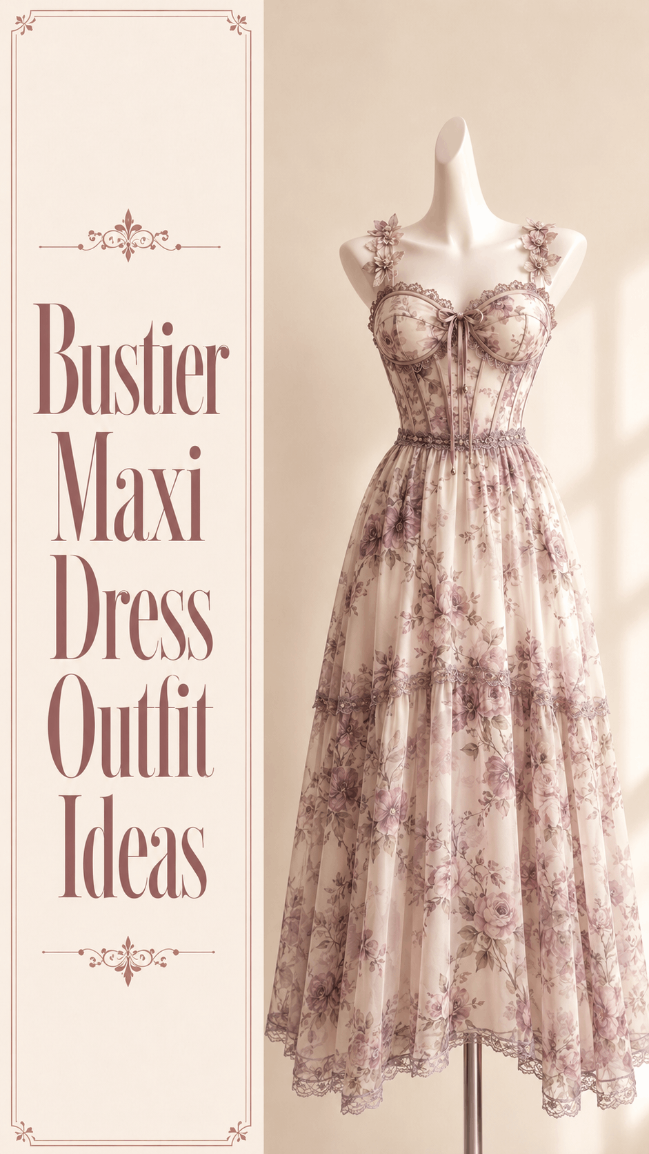 Romantic bustier floral maxi dress outfit idea