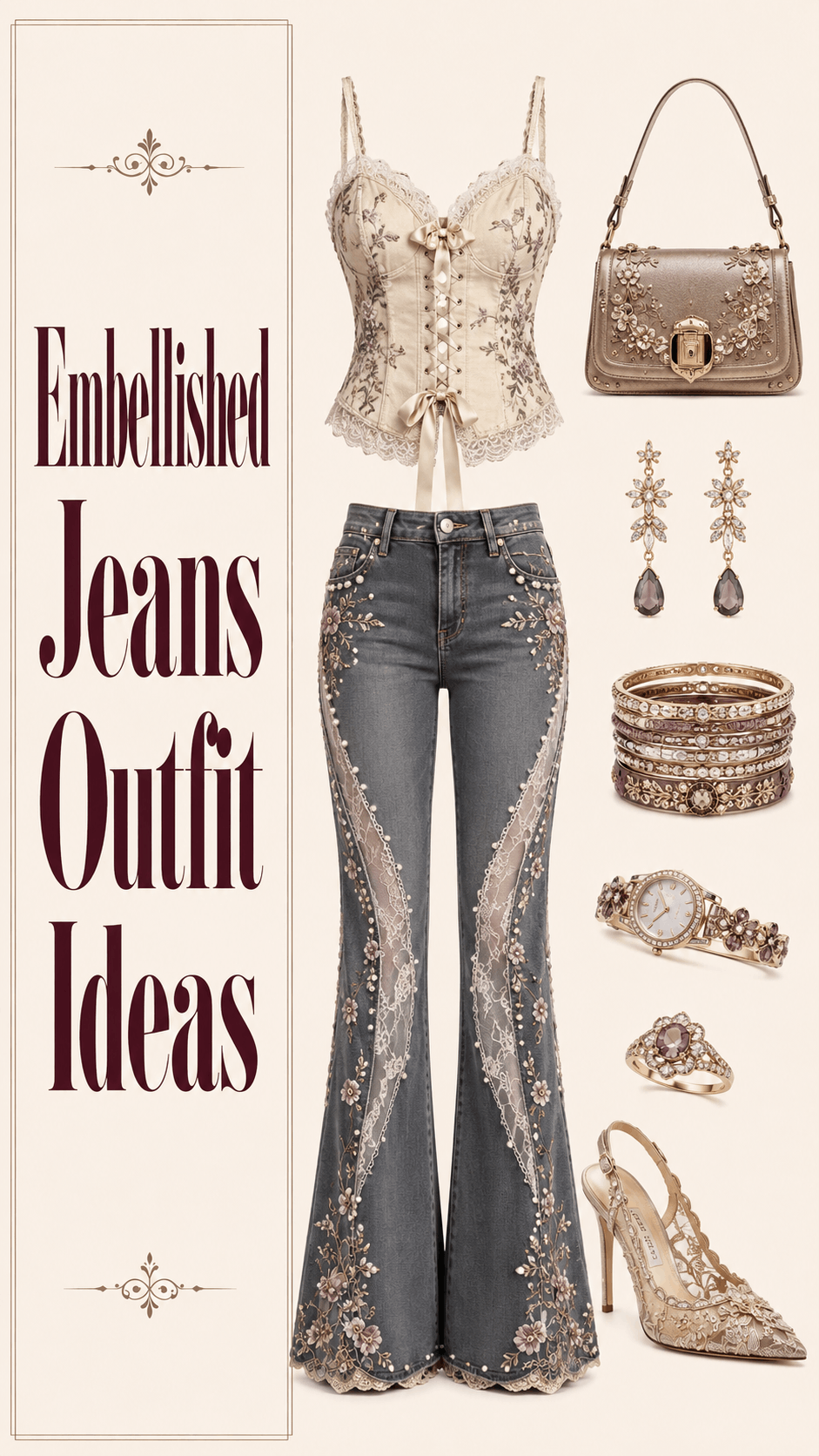Embellished jeans outfit idea