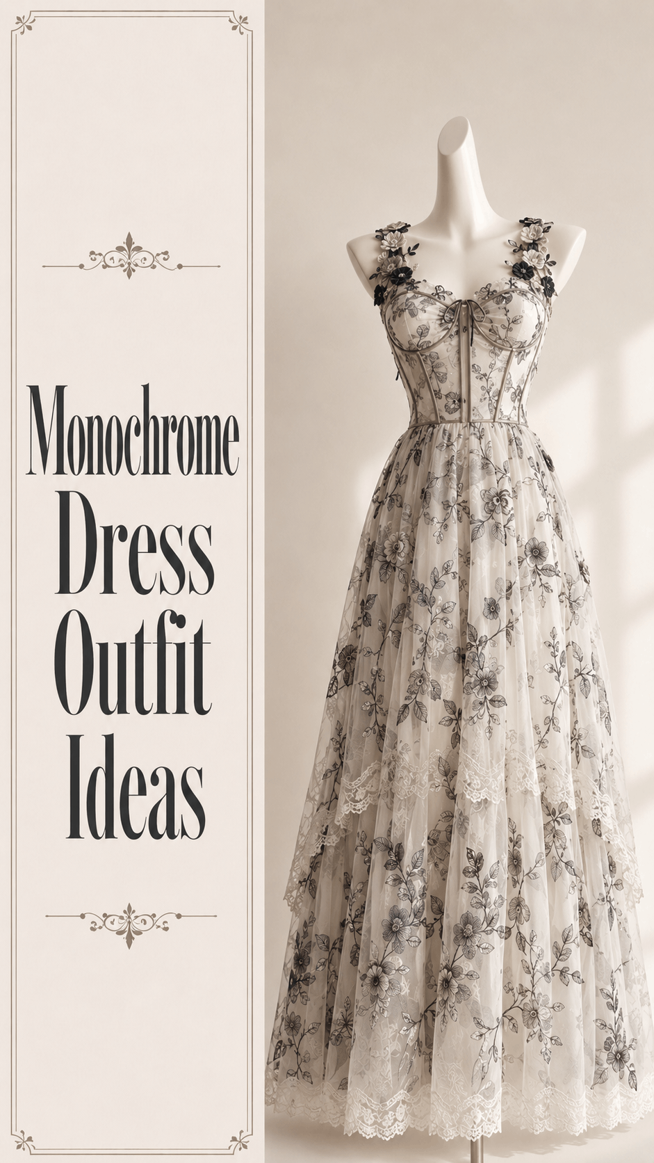 Monochrome floral lace maxi dress outfit idea