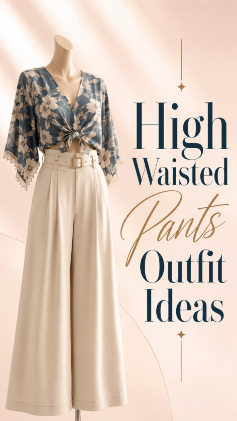 High waisted cream pants outfit with floral blouse