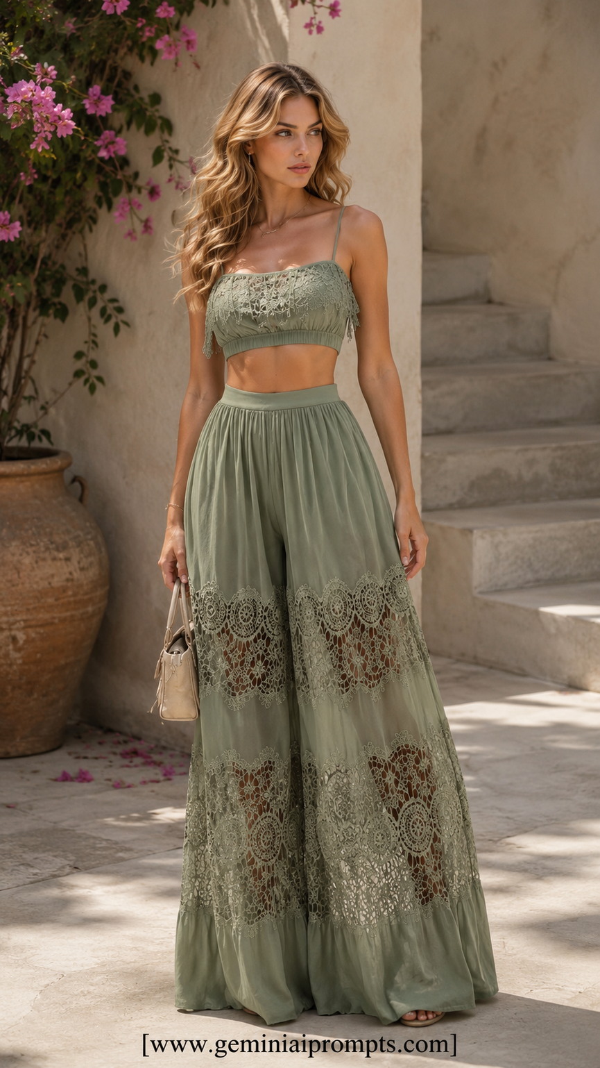 Sage Tiered Skirt and Crop Top fashion outfit idea
