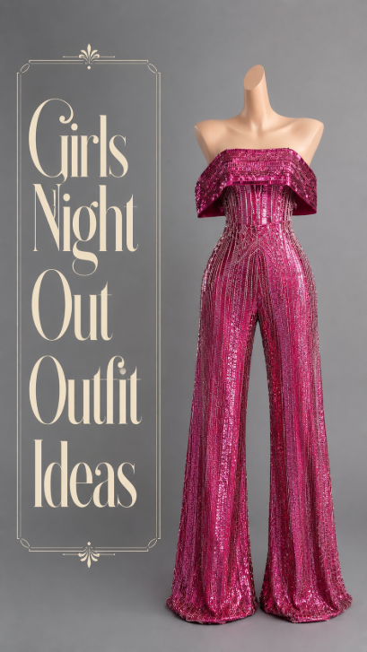 Hot pink girls night out sequin jumpsuit outfit idea