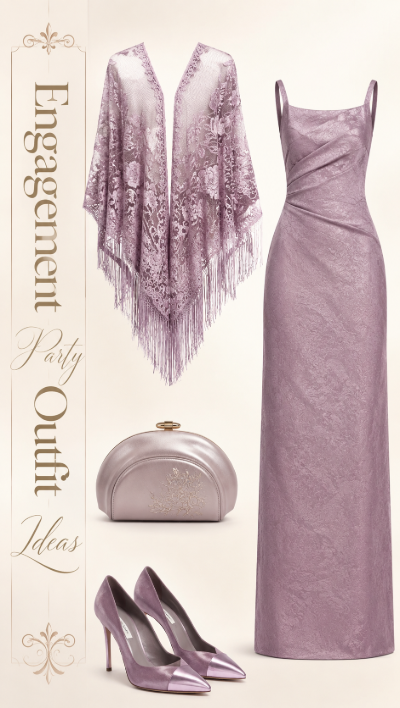 Soft engagement party sequin jumpsuit outfit idea