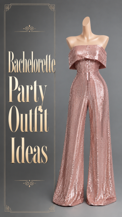 Rose gold bachelorette party sequin jumpsuit outfit idea