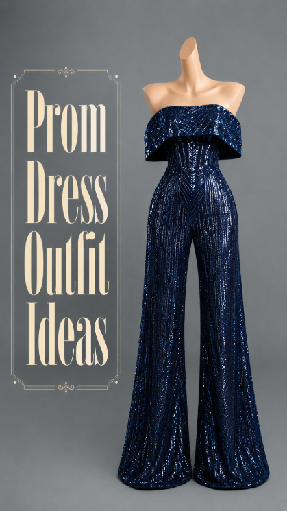 Navy blue prom sequin jumpsuit outfit idea
