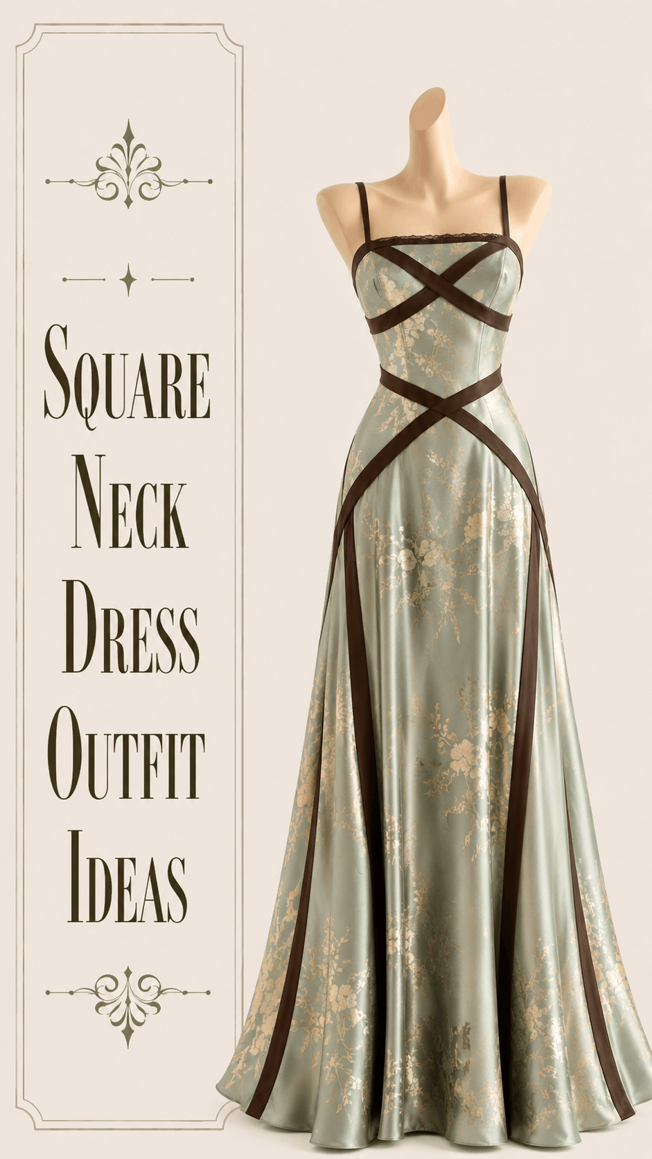 Square neck evening dress outfit idea