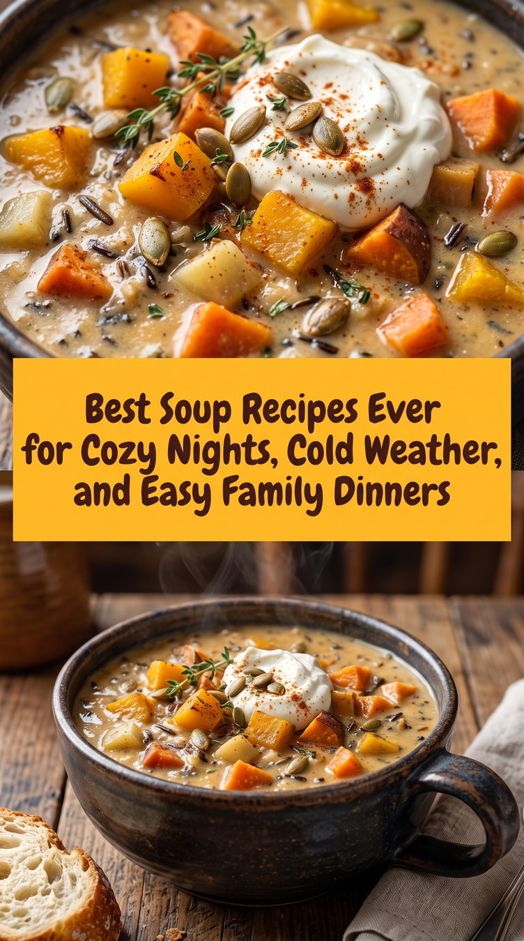 Creamy Sweet Potato Wild Rice Soup prepared for Best Soup Recipes Ever for Cozy Nights, Cold Weather, and Easy Family Dinners, showing the finished dish