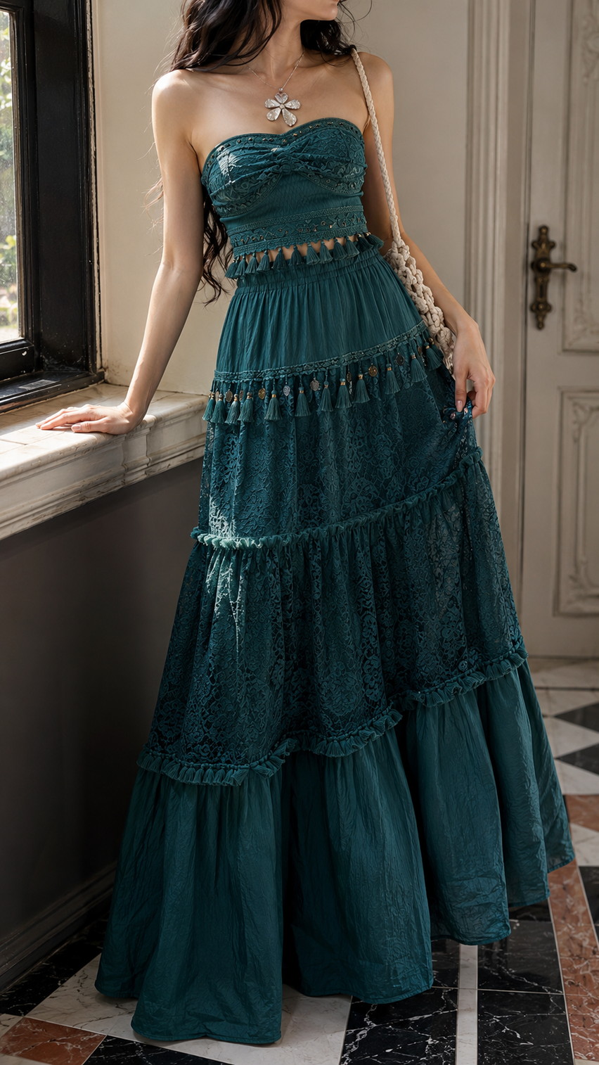 Vacation Tiered Skirt and Off-Shoulder Top fashion outfit idea