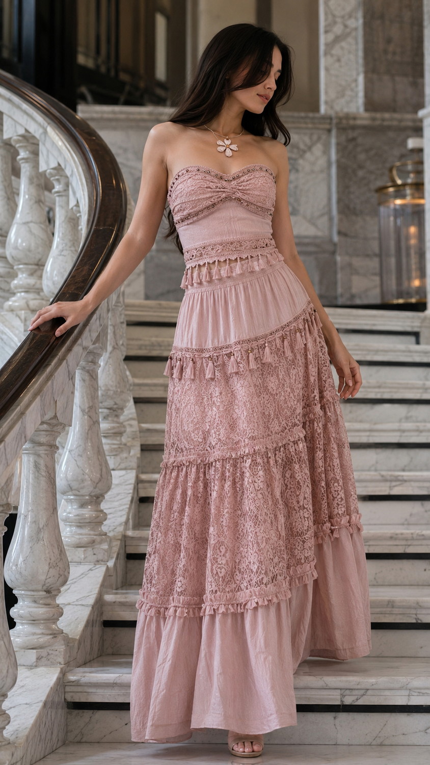 Lace-Detail Skirt Outfit for Brunch fashion outfit idea