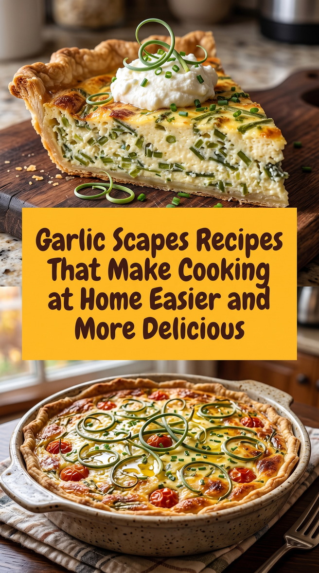Garlic Scape and Cheese Quiche prepared for Garlic Scapes Recipes That Make Cooking at Home Easier and More Delicious, showing the finished dish