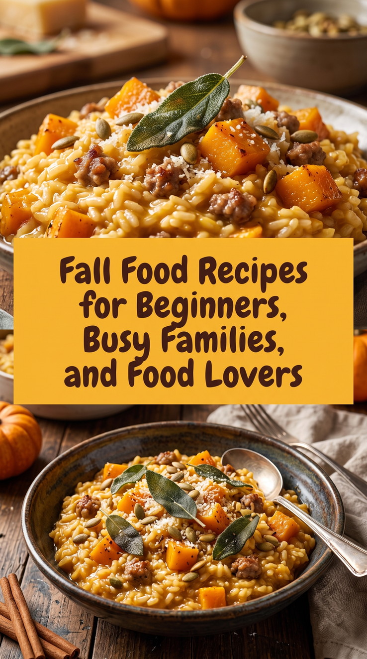Creamy Pumpkin Sausage Risotto prepared for Fall Food Recipes for Beginners, Busy Families, and Food Lovers, showing the finished dish