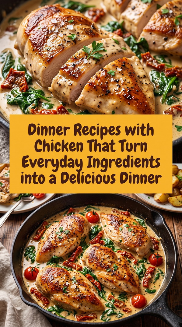 Creamy Tuscan Chicken Skillet prepared for Dinner Recipes with Chicken That Turn Everyday Ingredients into a Delicious Dinner, showing the finished dish