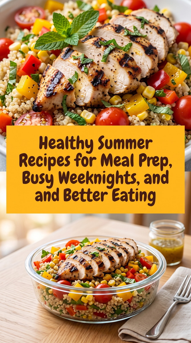 Grilled Chicken Summer Quinoa Salad prepared for Healthy Summer Recipes for Meal Prep, Busy Weeknights, and Better Eating, showing the finished dish