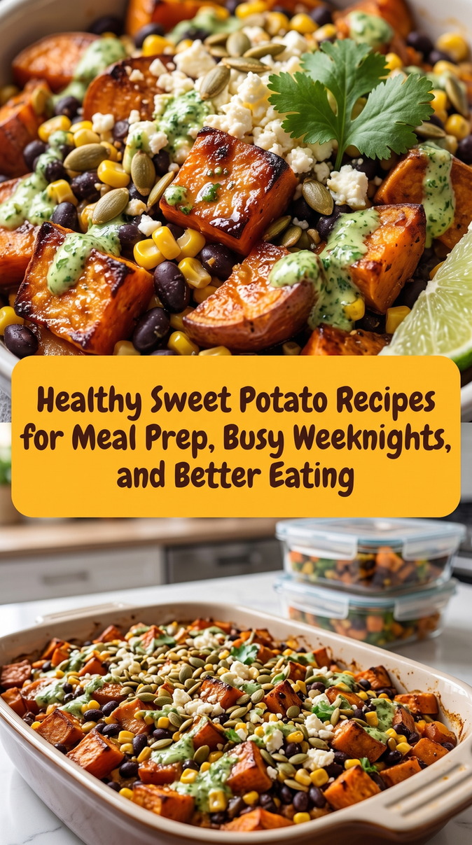 Roasted Sweet Potato Black Bean Corn Bowls prepared for Healthy Sweet Potato Recipes for Meal Prep, Busy Weeknights, and Better Eating, showing the finished dish