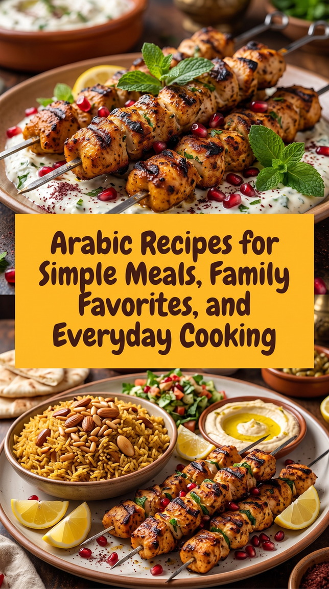 Arabic Chicken Shish Tawook with Rice prepared for Arabic Recipes for Simple Meals, Family Favorites, and Everyday Cooking, showing the finished dish