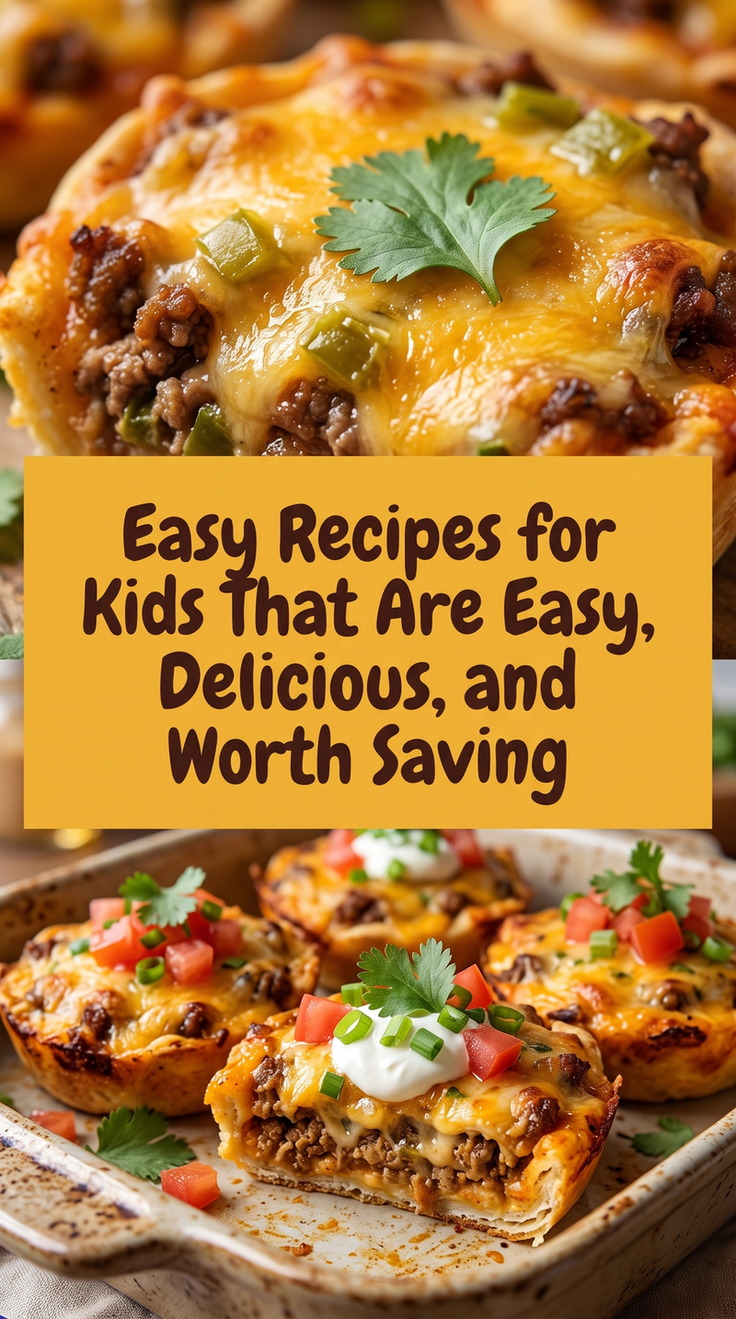 Cheesy Beef Taco Cups prepared for Easy Recipes for Kids That Are Easy, Delicious, and Worth Saving, showing the finished dish