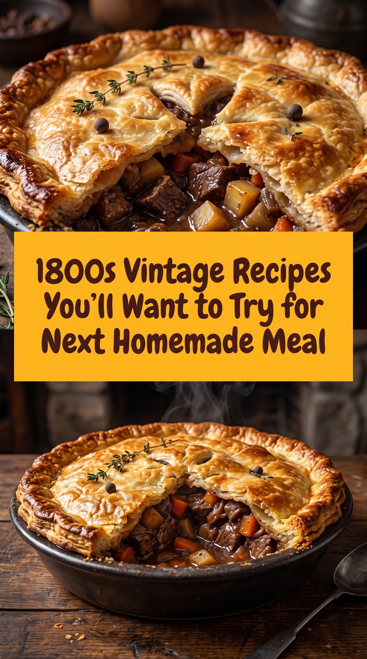 1800s-Style Beef and Mushroom Pot Pie prepared for 1800s Vintage Recipes You’ll Want to Try for Your Next Homemade Meal, showing the finished dish