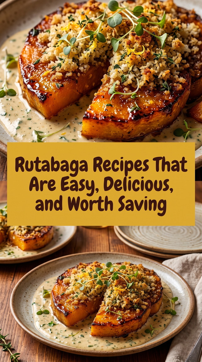 Herb-Crusted Roasted Rutabaga Steaks with Cream Sauce prepared for Rutabaga Recipes That Are Easy, Delicious, and Worth Saving, showing the finished dish