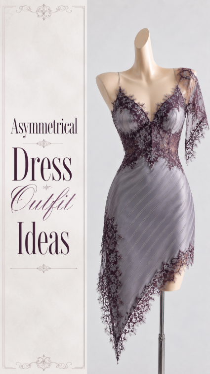 Asymmetrical lace mini dress outfit idea